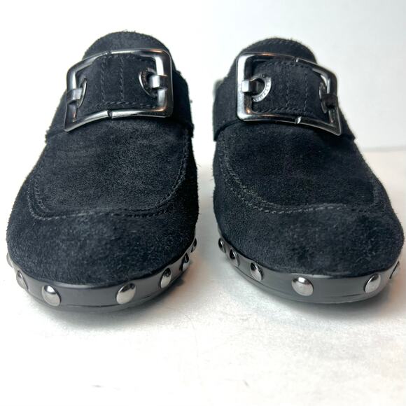 Stuart Weitzman Double Agent Black Suede Studded Mule Clogs Heels Sz 6.5 - Picture 2 of 10